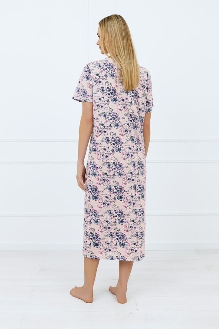 Koszula nocna damska z krótkim rękawem, beżowa, Italian Fashion