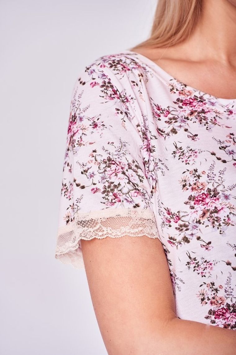 Koszula nocna damska z krótkim rękawem, beżowa, Juliet, Taro