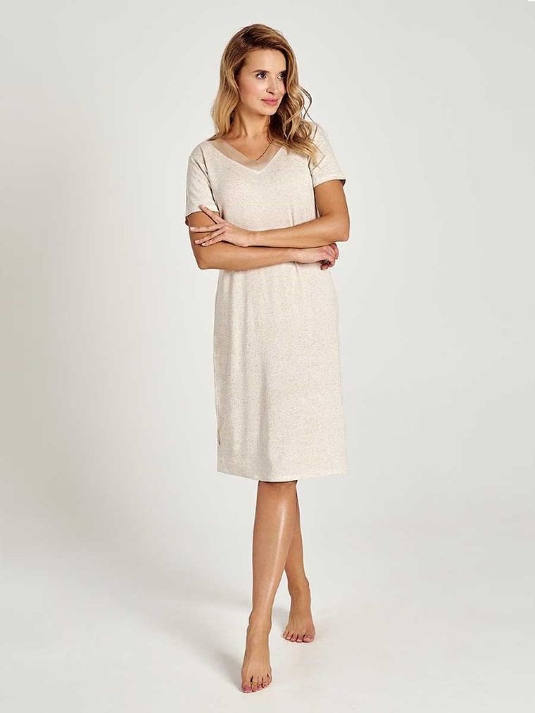 Koszula nocna damska z krótkim rękawem, beżowa, Taro