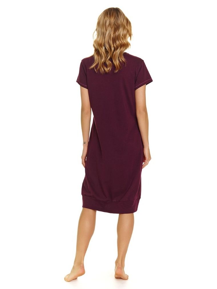 Koszula nocna damska z krótkim rękawem, bordowa, Doctor Nap