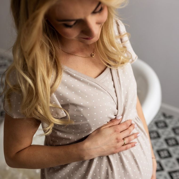 Koszula nocna damska z krótkim rękawem, ciążowa, beżowa, Eevi