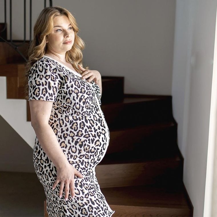 Koszula nocna damska z krótkim rękawem, ciążowa, beżowa, Eevi