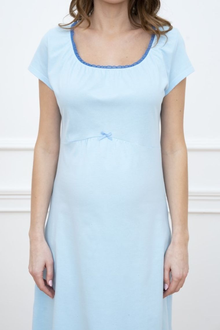 Koszula nocna damska z krótkim rękawem, ciążowa, niebieska, Dagna, Italian Fashion