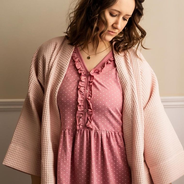 Koszula nocna damska z krótkim rękawem, ciążowa, różowa, Eevi