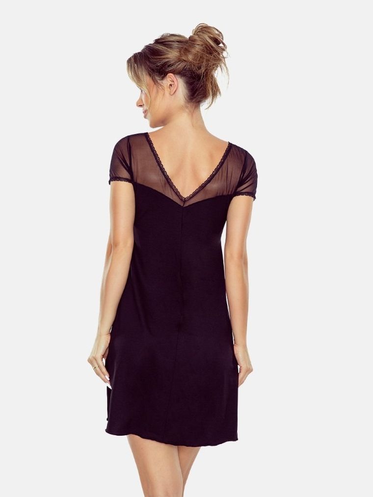 Koszula nocna damska z krótkim rękawem, czarna, Eldar