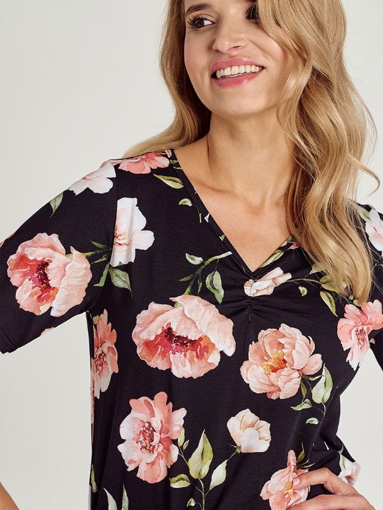 Koszula nocna damska z krótkim rękawem, czarna, Taro