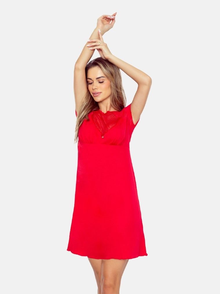 Koszula nocna damska z krótkim rękawem, czerwona, Eldar