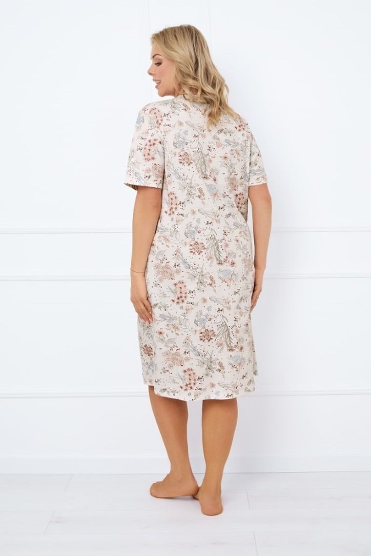 Koszula nocna damska z krótkim rękawem, plus size, ecru, Ermida, Italian Fashion