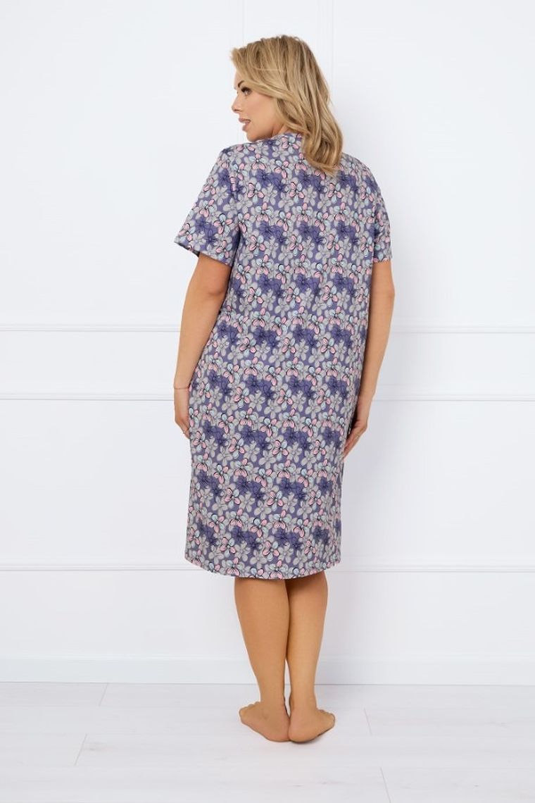 Koszula nocna damska z krótkim rękawem, plus size, fioletowa, Italian Fashion