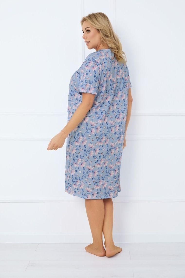 Koszula nocna damska z krótkim rękawem, plus size, niebieska, Italian Fashion