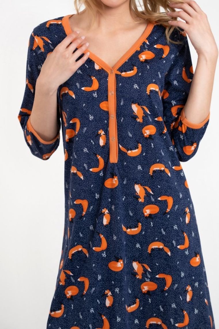 Koszula nocna damska z rękawem 3/4, granatowa, Wasilla, Italian Fashion