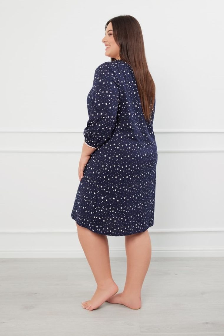Koszula nocna damska z rękawem 3/4, plus size, granatowa, Italian Fashion