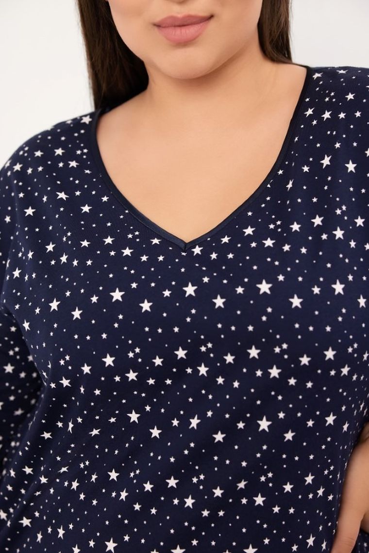 Koszula nocna damska z rękawem 3/4, plus size, granatowa, Libra, Italian Fashion