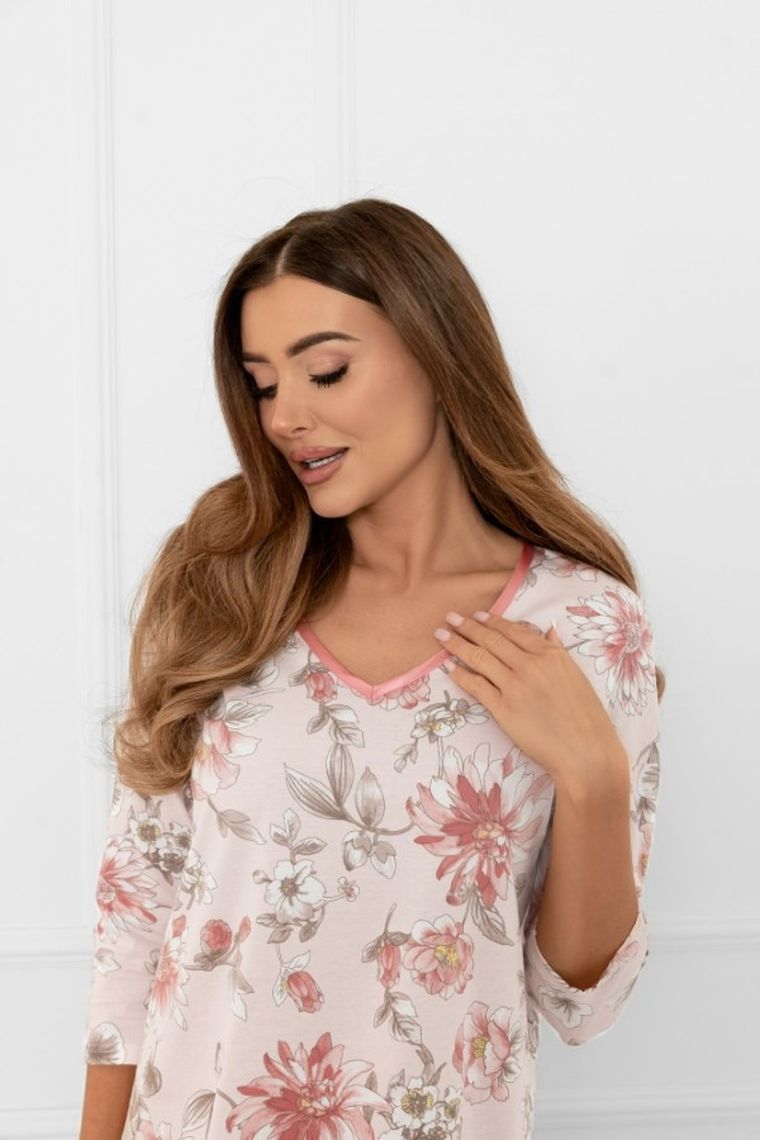 Koszula nocna damska z rękawem 3/4, różowa, Italian Fashion