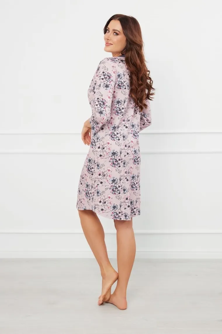 Koszula nocna damska z rękawem 3/4, różowa, Lacenta, Italian Fashion