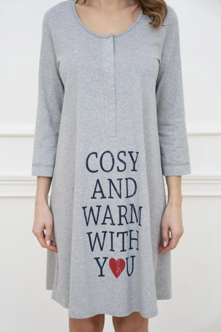 Koszula nocna damska z rękawem 3/4, szara, Balsam, Italian Fashion