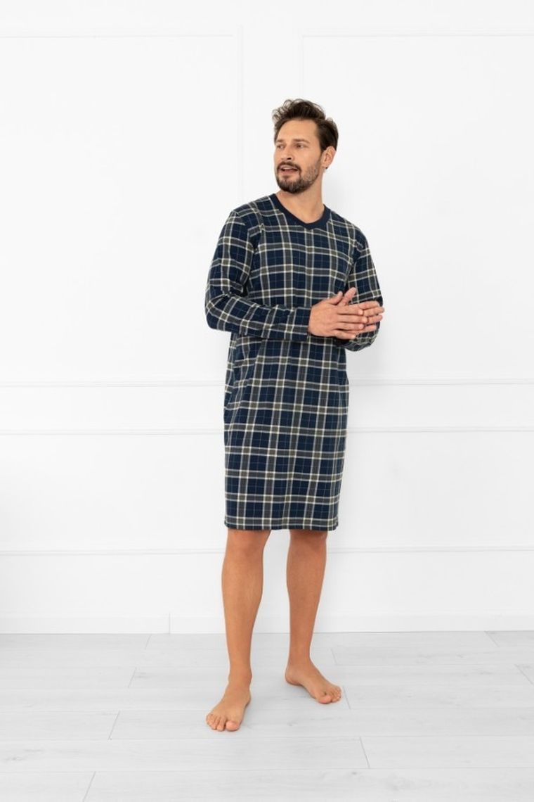 Koszula nocna męska z długim rękawem, niebieska, Andreas, Italian Fashion