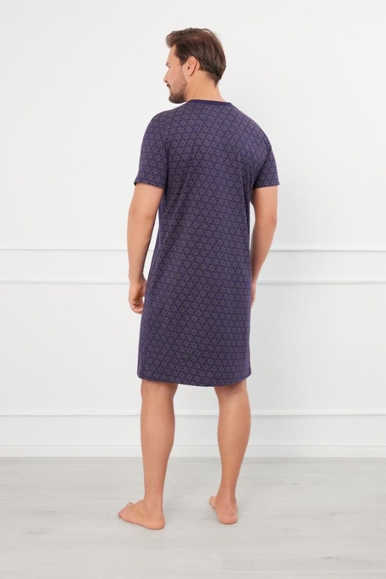 Koszula nocna męska z krótkim rękawem, plus size, granatowa, Ricardo, Italian Fashion