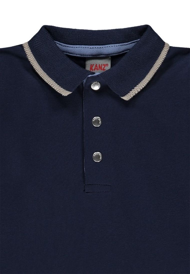 Koszulka polo chłopięca z długim rękawem, granatowa, Kanz