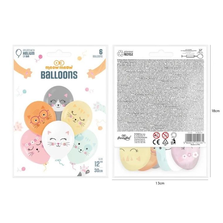 Kotki, balon lateksowy, 6 szt.