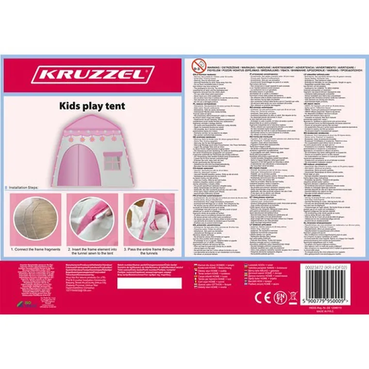 Kruzzel, namiot składany z lampkami, różowy