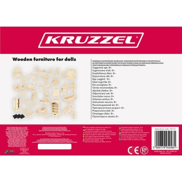 Kruzzel, zestaw mebelków drewnianych dla lalek, 34 elementy