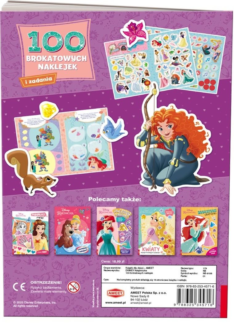 Księżniczki Disneya. 100 brokatowych naklejek i zadania