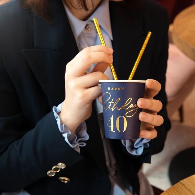 Kubeczki, papierowe, Happy Birthday, 40 lat, 220 ml, 6 szt.