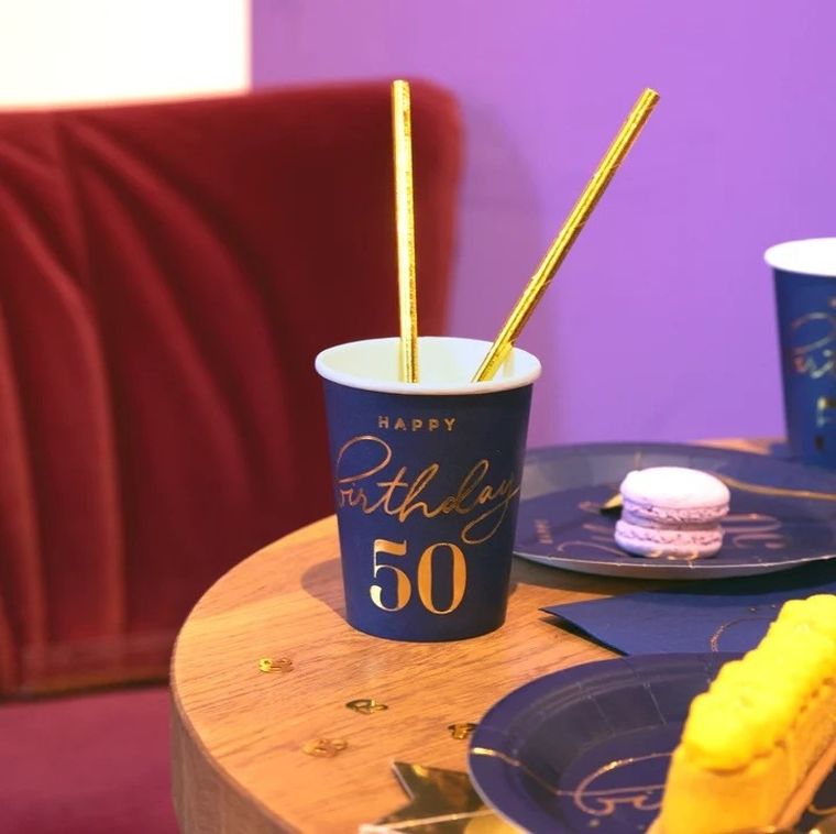 Kubeczki, papierowe, Happy Birthday, 50 lat, 220 ml, 6 szt.