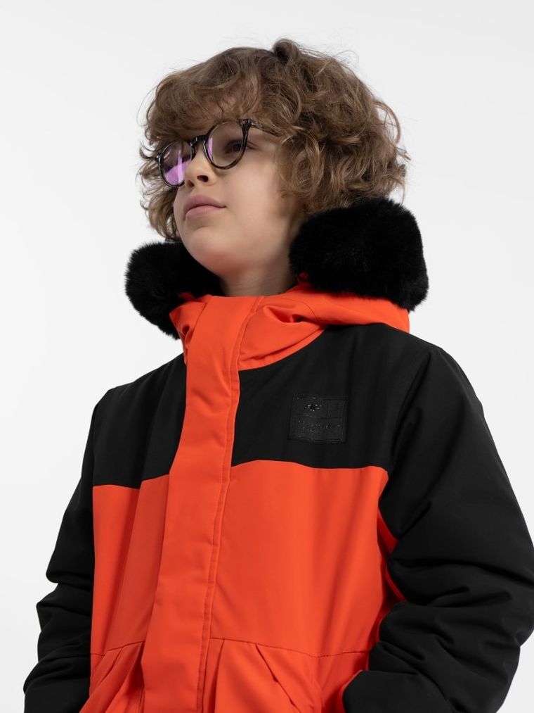 Kurtka chłopięca z kapturem, czerwona, 4F