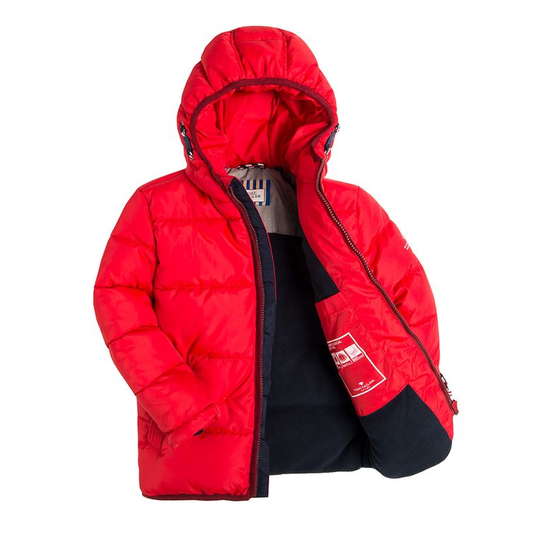 Kurtka chłopięca z kapturem, czerwona, pikowana, Tom Tailor