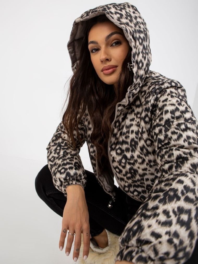 Kurtka damska z kapturem, beżowa, Minority