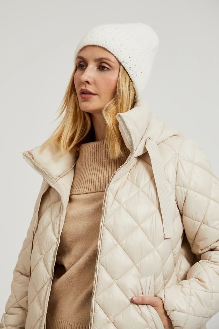 Kurtka damska z kapturem, beżowa, Moodo