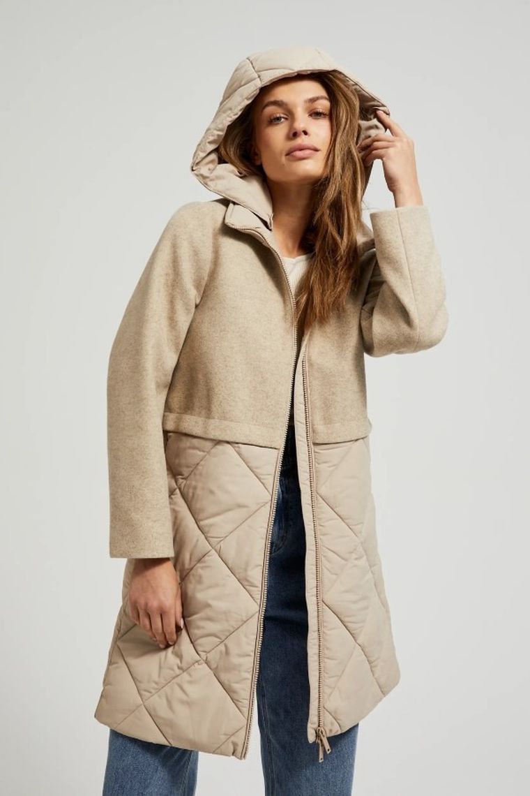Kurtka damska z kapturem, beżowa, Moodo