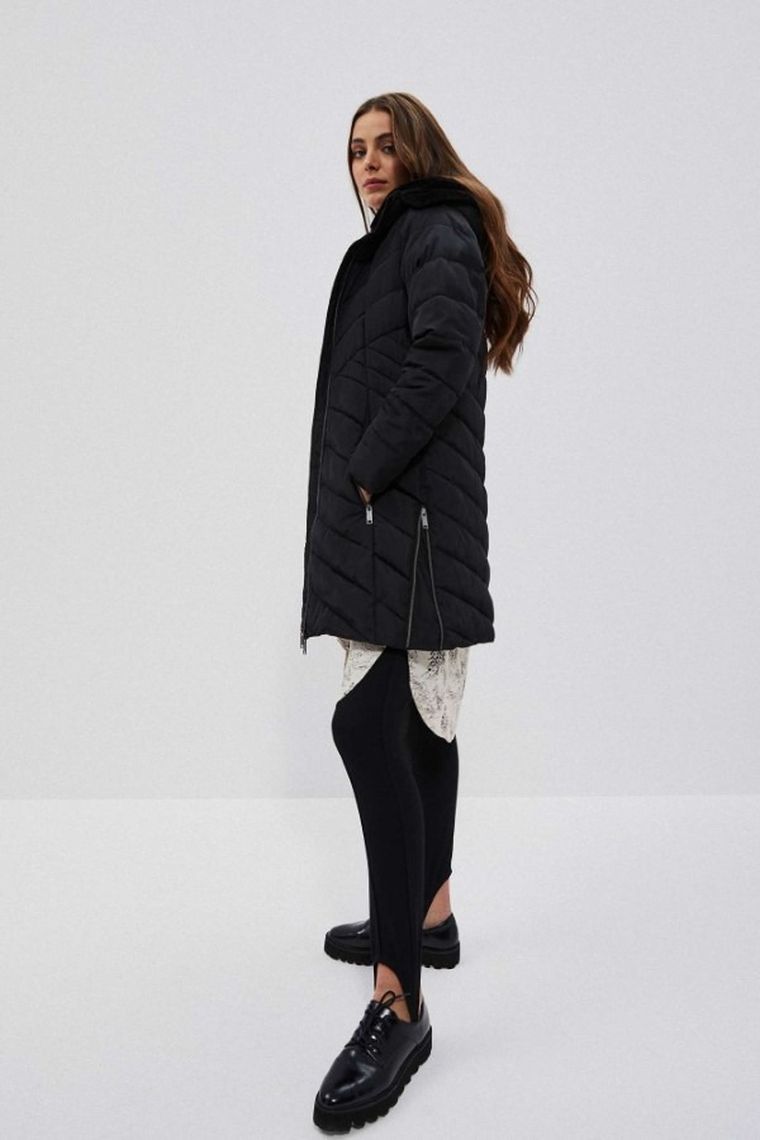 Kurtka damska z kapturem, czarna, Moodo