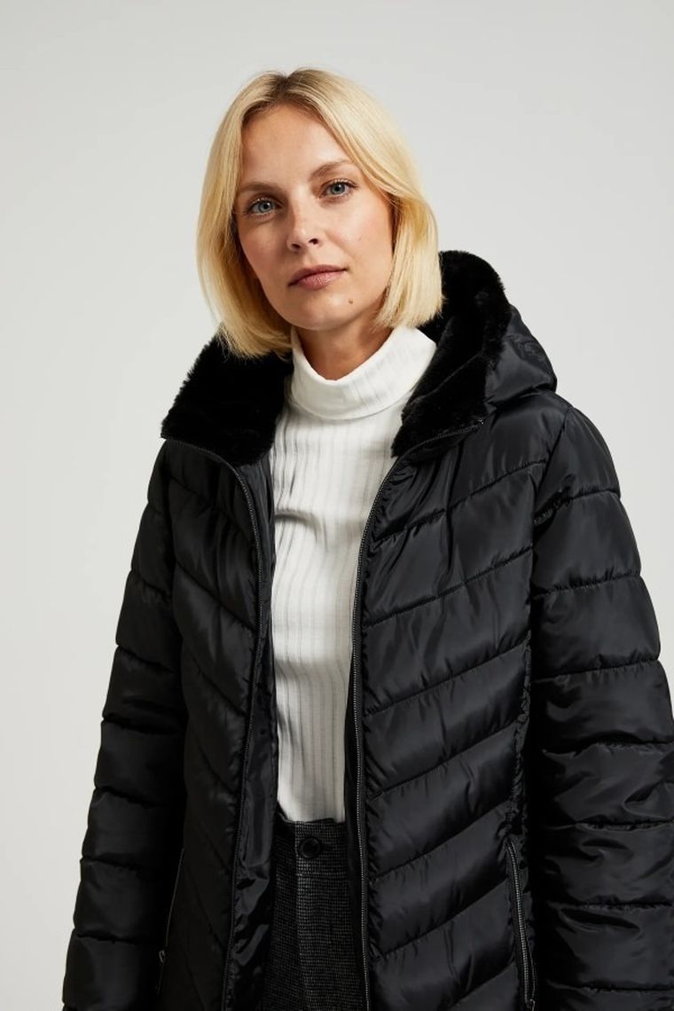 Kurtka damska z kapturem, czarna, Moodo