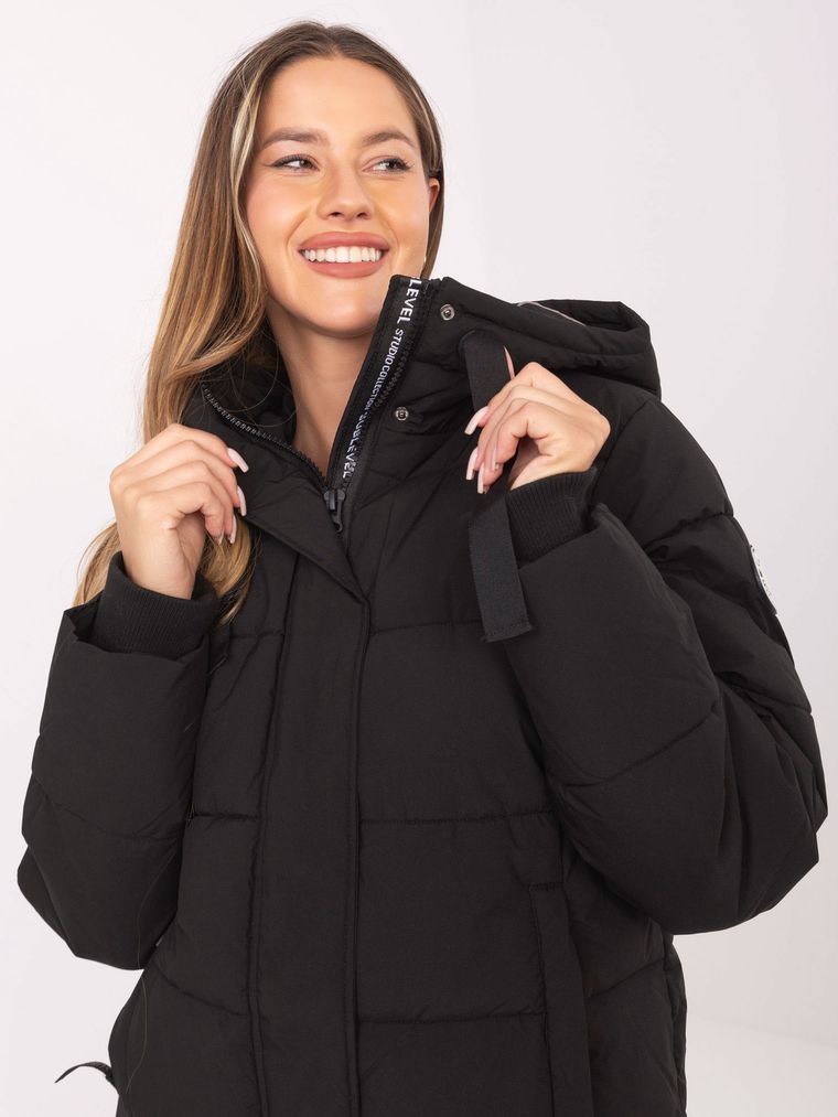 Kurtka damska z kapturem, czarna, Sublevel