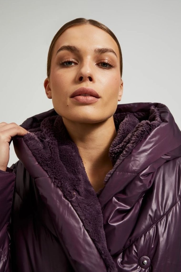 Kurtka damska z kapturem, fioletowa, Moodo