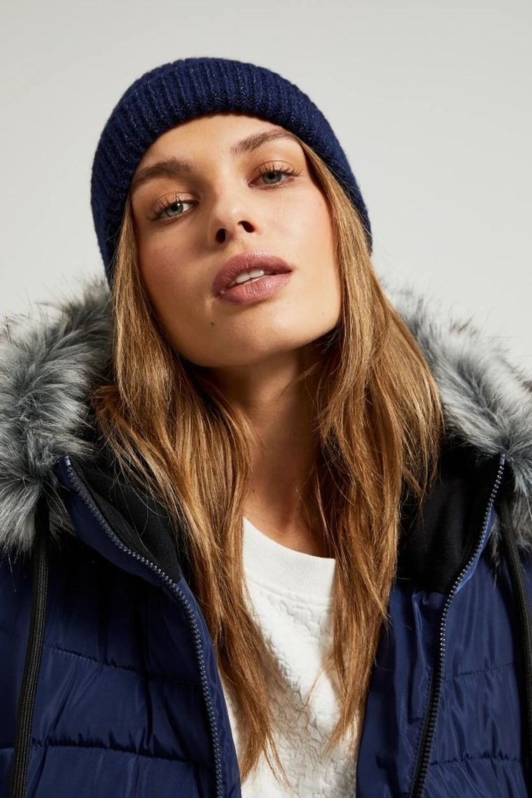 Kurtka damska z kapturem, granatowa, Moodo