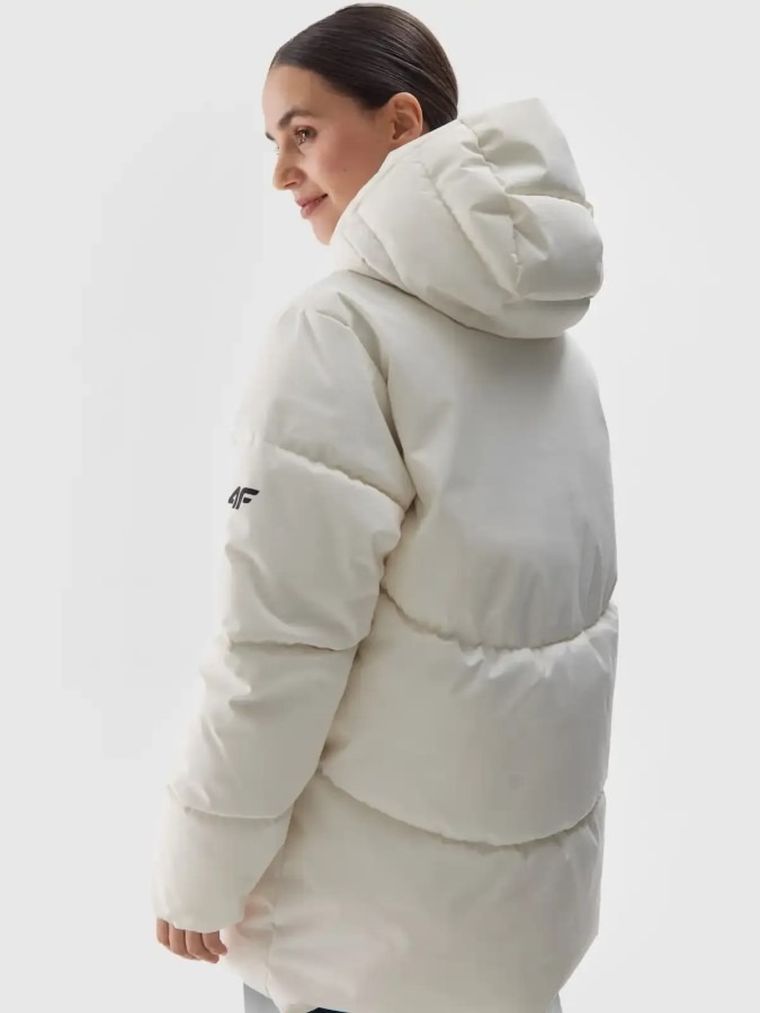 Kurtka damska z kapturem, ocieplana, biała, 4F