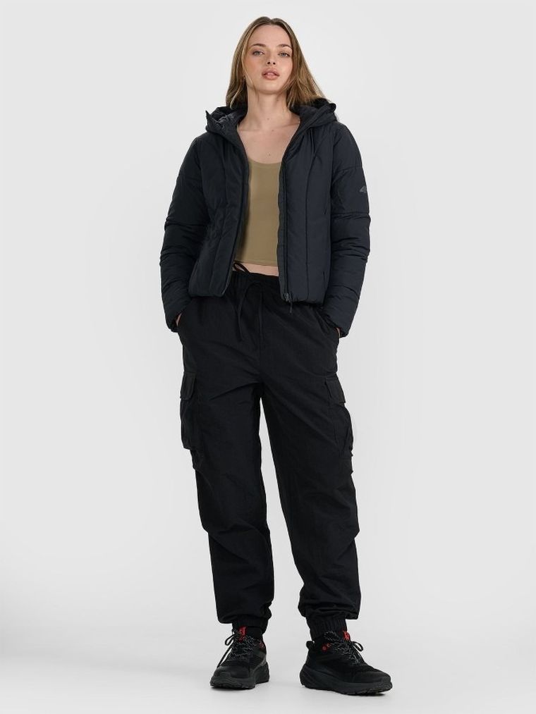 Kurtka damska z kapturem, ocieplana, czarna, 4F