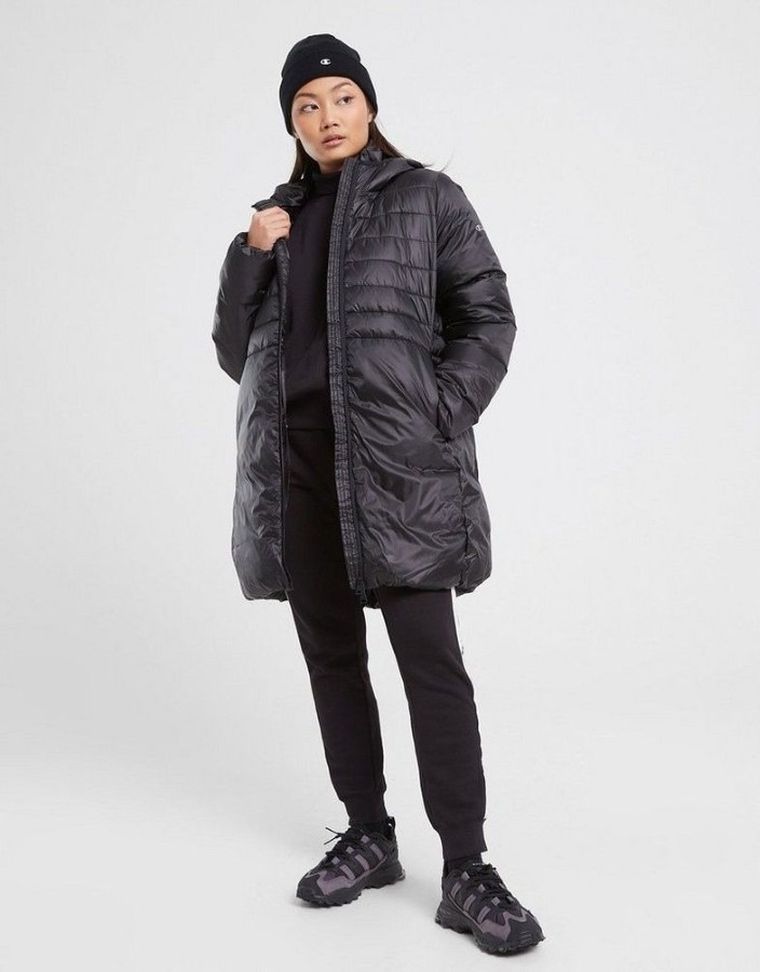 Kurtka damska z kapturem, ocieplana, czarna, Champion