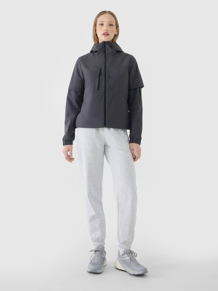 Kurtka damska z kapturem, oversize, szara, 4F