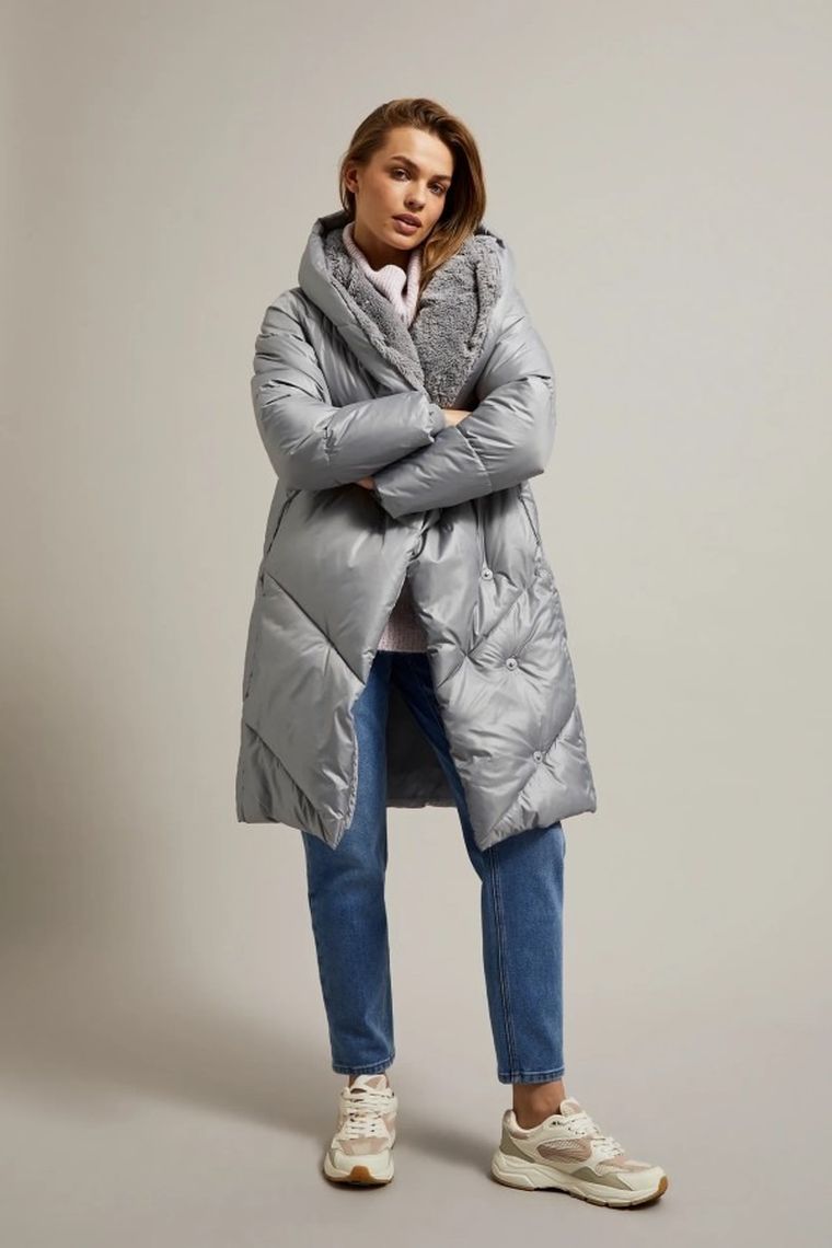 Kurtka damska z kapturem, szara, Moodo