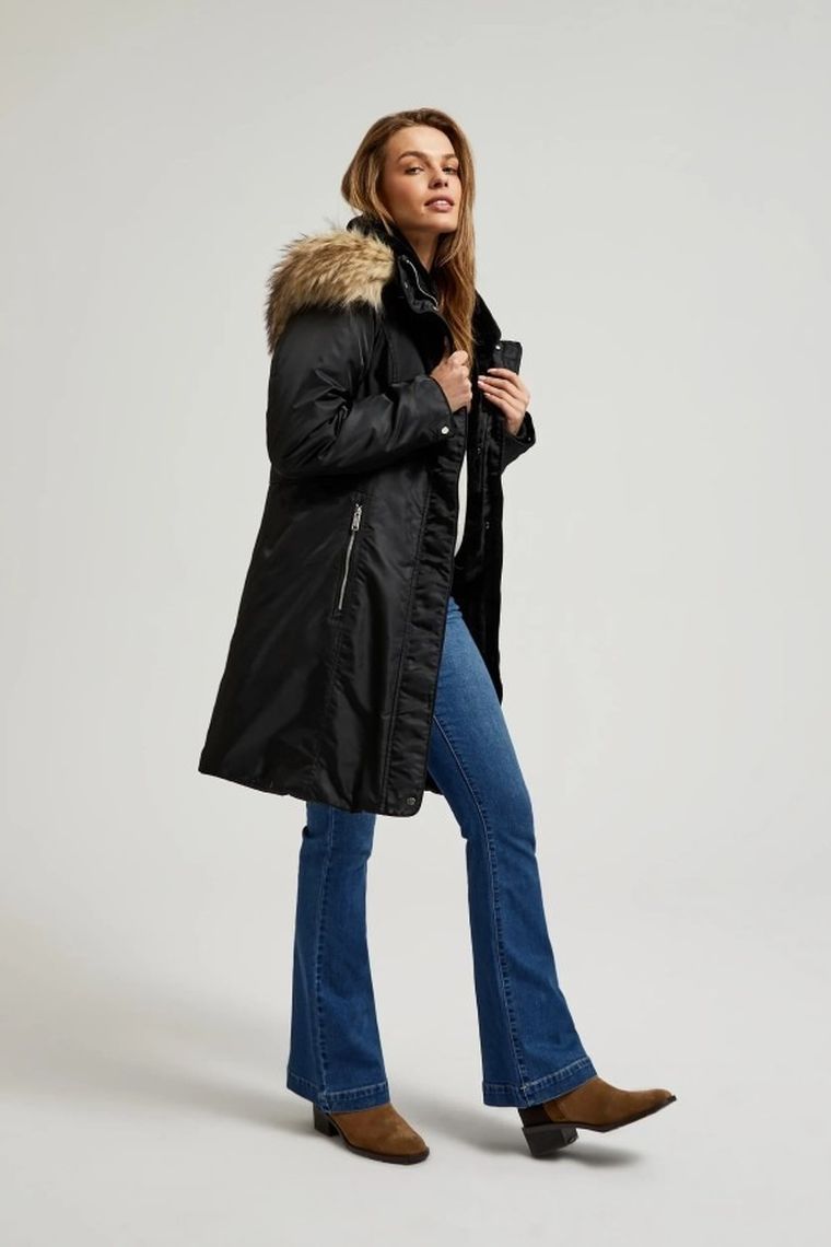 Kurtka damska z kapturem z kapturem, czarna, Moodo