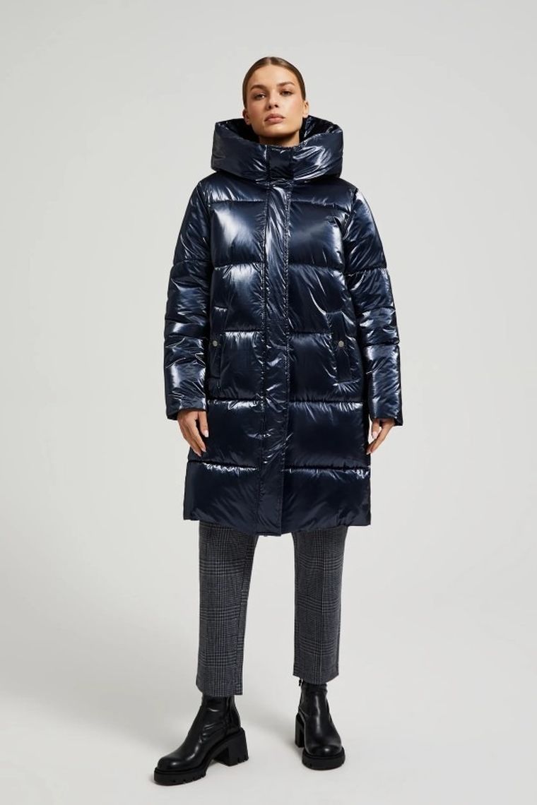 Kurtka damska z kapturem z kapturem, granatowa, Moodo