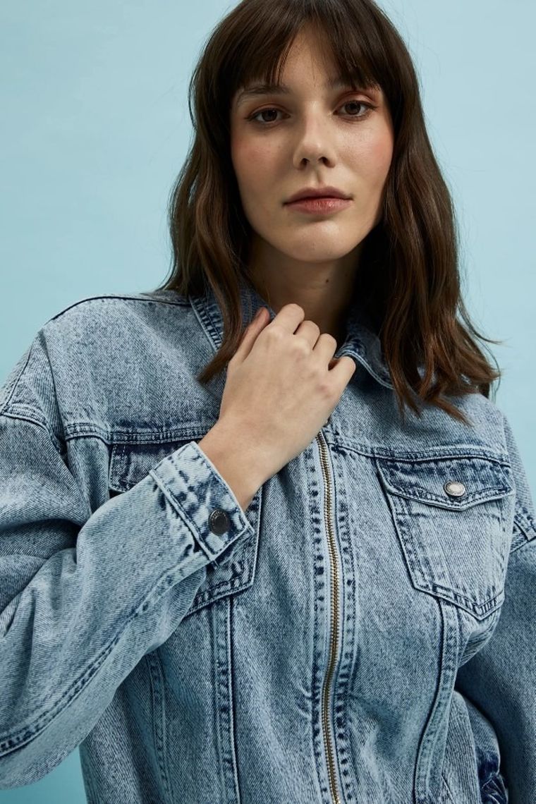Kurtka jeansowa damska, niebieska, Moodo