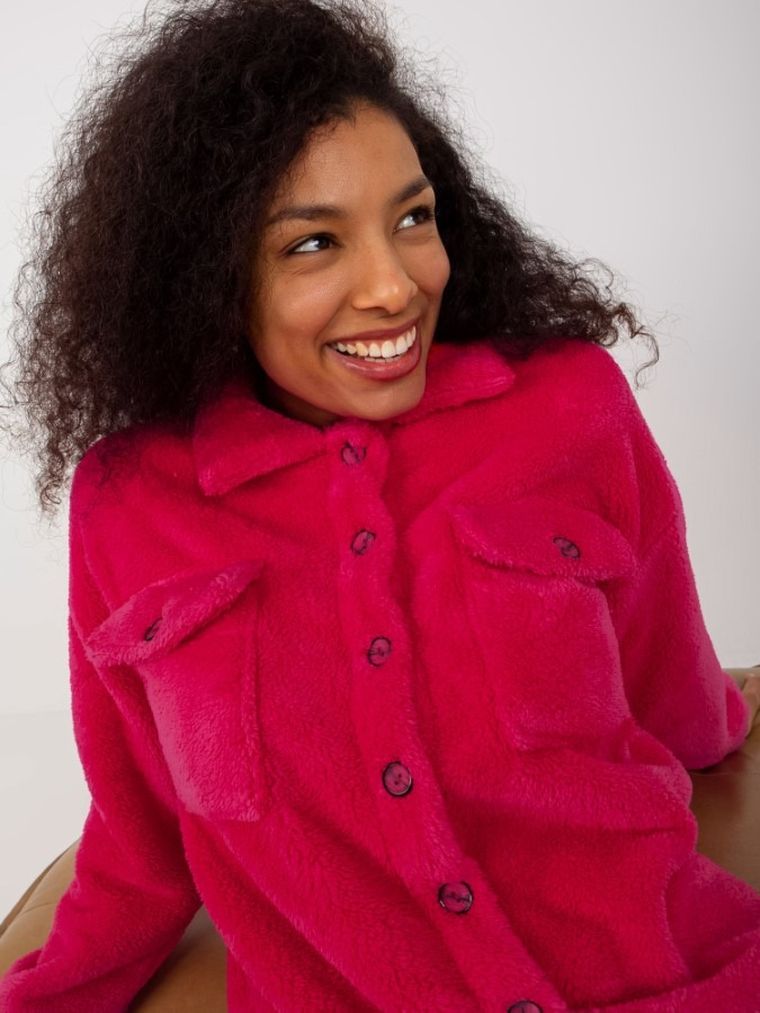 Kurtka koszulowa damska, oversize, różowa, Rue Paris