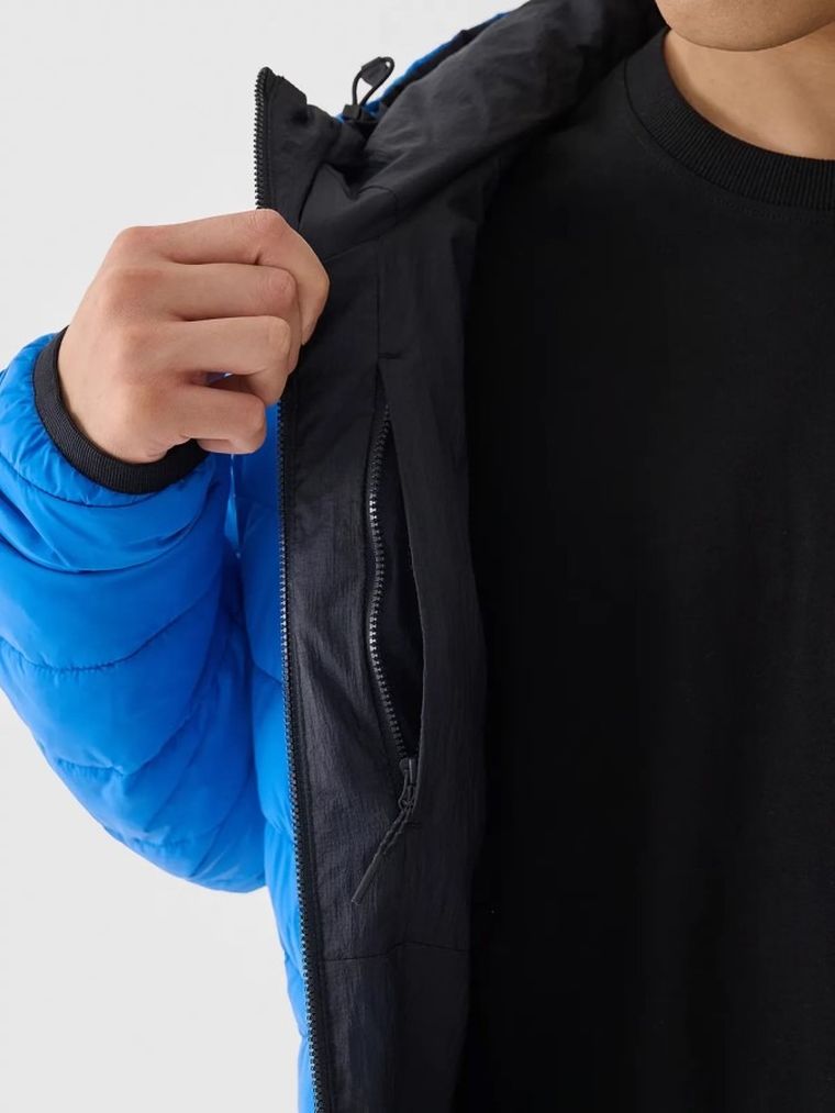 Kurtka męska z kapturem, ocieplana, niebieska, 4F