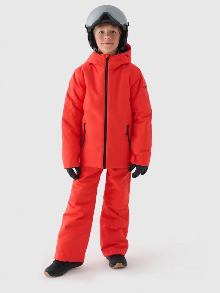 Kurtka narciarska chłopięca z kapturem, ocieplana, czerwona, 4F